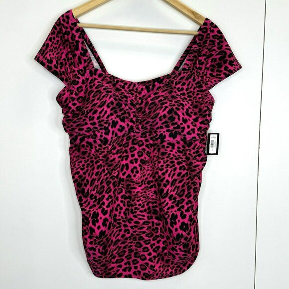 Torrid Tankini Swim Top Womens Plus Size 2X Wireless Cap Sleeve Pink Leopard NWT - Picture 1 of 5